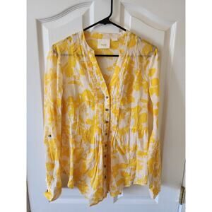 Maeve Yellow Floral Pintuck Buttondown Top Size 10 Anthropologie Long Sleeve